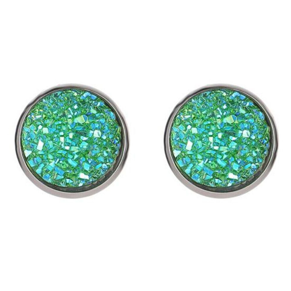 (green) Fancy Trinket Ear Stud Decorative Colorful Stainless Round Shaped Crystal Stone Ear Stud