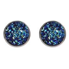 (lake blue) Fancy Trinket Ear Stud Decorative Colorful Stainless Round Shaped Crystal Stone Ear Stud