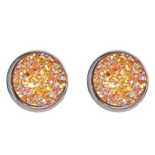 (orange) Fancy Trinket Ear Stud Decorative Colorful Stainless Round Shaped Crystal Stone Ear Stud