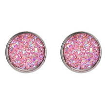 (pink) Fancy Trinket Ear Stud Decorative Colorful Stainless Round Shaped Crystal Stone Ear Stud