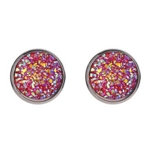 (rose red) Fancy Trinket Ear Stud Decorative Colorful Stainless Round Shaped Crystal Stone Ear Stud