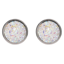 (white) Fancy Trinket Ear Stud Decorative Colorful Stainless Round Shaped Crystal Stone Ear Stud