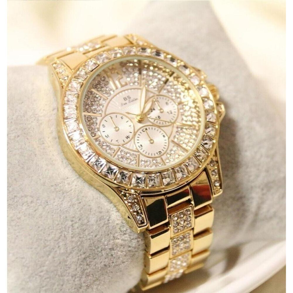 (gold) Fashion Ladies Wristwatches Stainless Steel Sports Business Quartz Watch
