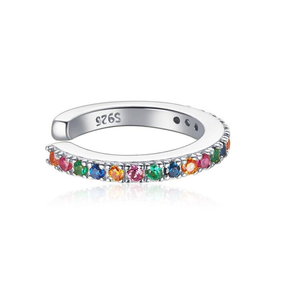Maxpower (A) Bamoer 1 Pcs Colorful Zircon Ear Clip, Women Genuine 925 Sterling Clear Cz Statement Wedding Jewelry Silver