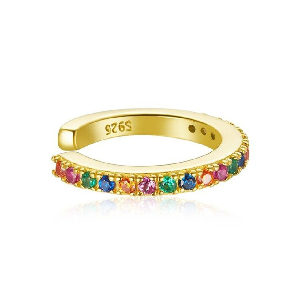 (B) Bamoer 1 Pcs Colorful Zircon Ear Clip, Women Genuine 925 Sterling Silver Clear Cz Statement Wedding Jewelry