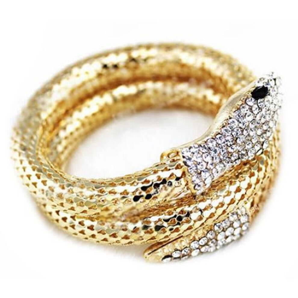 Maxpower (Golden) Vintage Retro Curved Stretch Snake Bracelet Jewelry Cuff Bangle Punk Rhinestone Gold