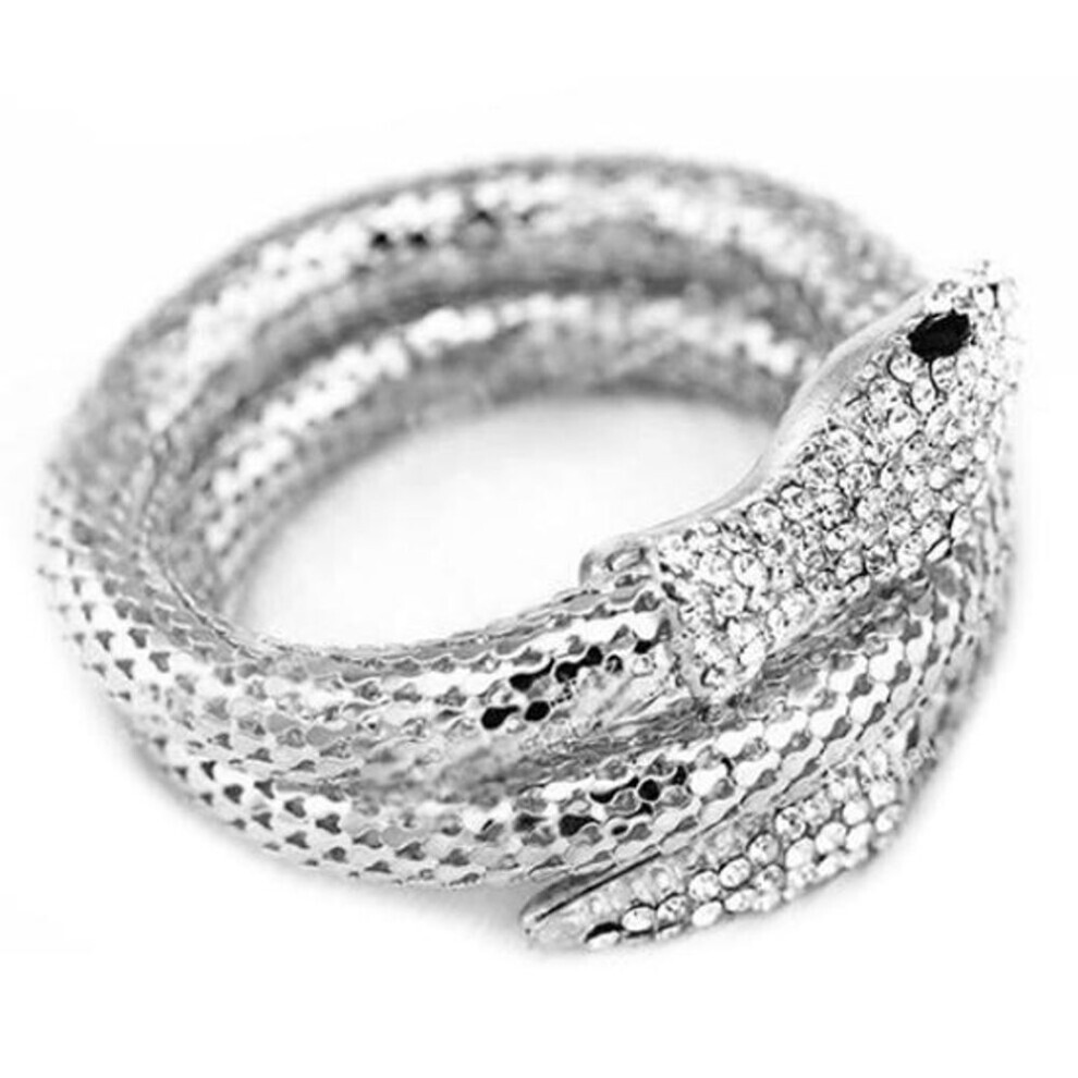 Maxpower (Silver) Vintage Retro Curved Stretch Snake Bracelet Jewelry Cuff Bangle Punk Rhinestone Silver