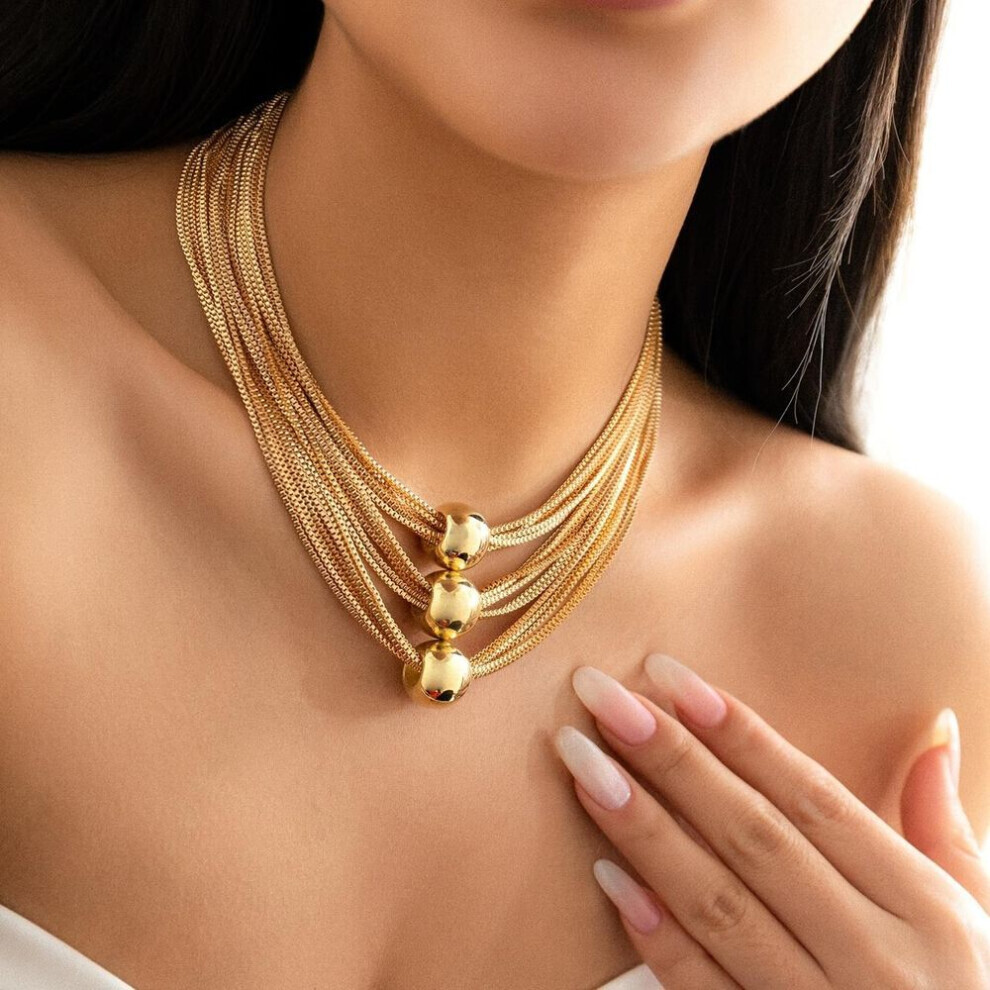Maxpower (Gold) Exaggerated Multi-Layer Chain Necklace Stackable Punk Style Neck Jewelry For Party Clothings Decoration Gold