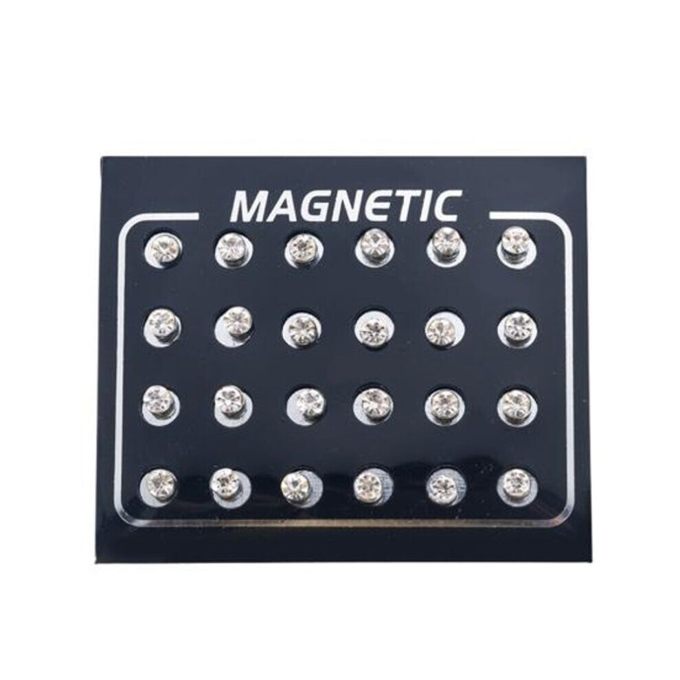 Maxpower (White, 6Mm) 12Pairs/Set Unisex Rhinestone Inlaid Magnetic Stud Earrings Non Piercing Jewelry