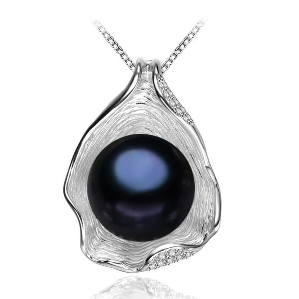 (black) Lsooyh Shell Design 10-11mm Big Natural Freshwater Pearl Jewelry Necklace Cubic Zirconia Cz Necklace