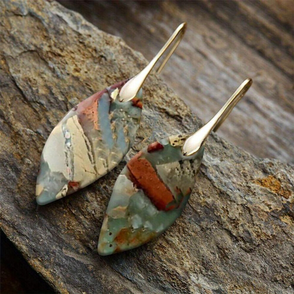 (silver) New Bohemian Emperor Stone Leaf Pendant Earrings European And American Popular Ins Jewelry