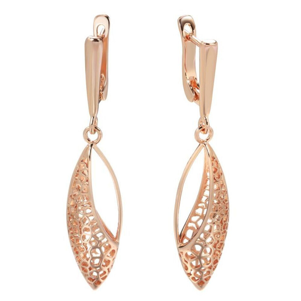 Maxpower (Rose ) Kinel Long Rose Drop Earrings 585 Hollow Pendant Jewelry Gold