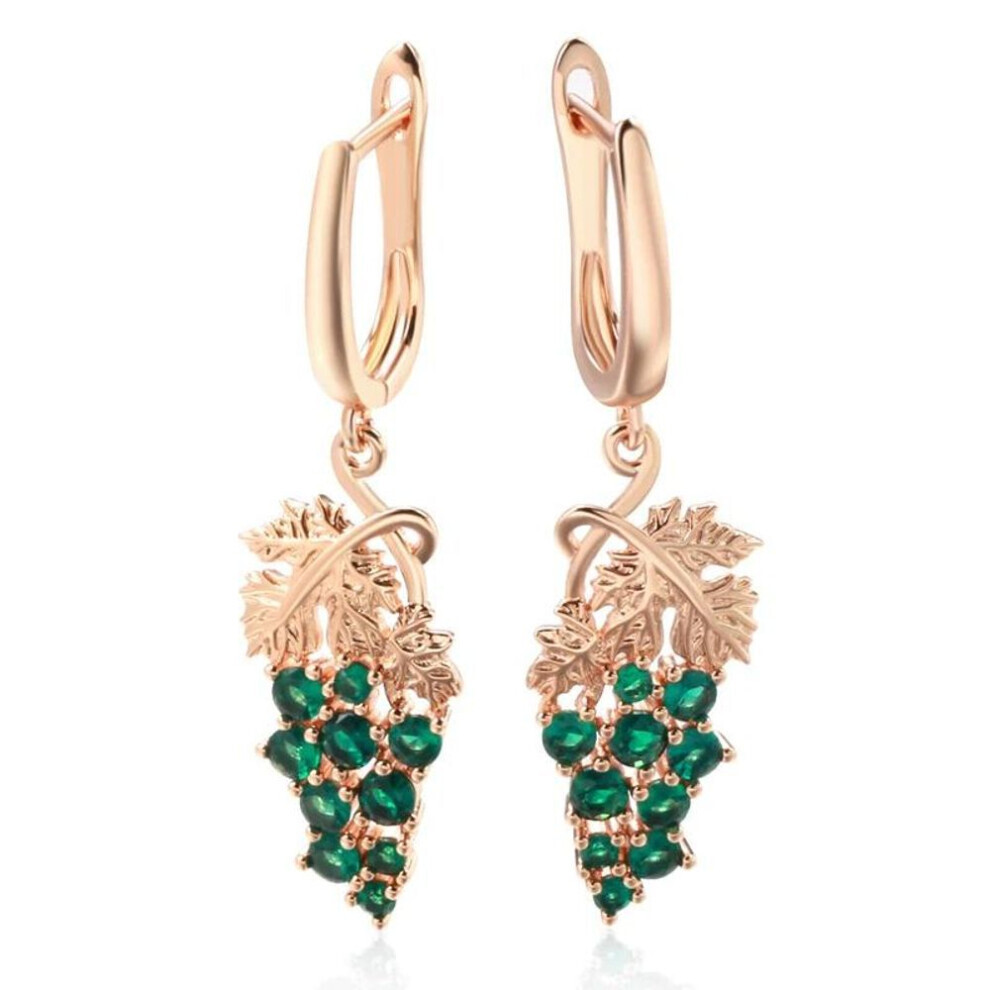 (green) Emerald Green Zircon Grape Dangle Long Earrings Trendy Gold Color Party Jewelry Women&apos;s Earrings