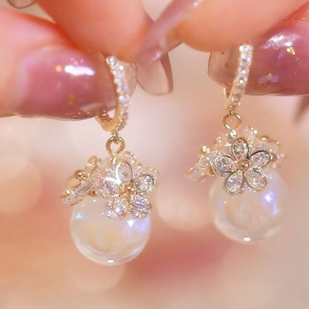 (as the picture) Temperament Flower Drop Earrings For Women Colorful Princess Engagement Wedding Banquet Earring Gift