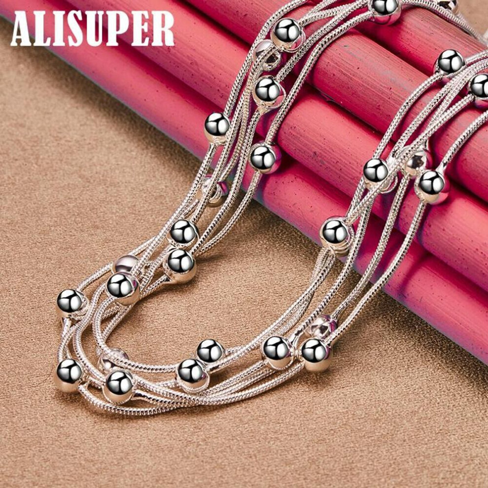 Maxpower (45Cm) 925 Sterling Multi Snake Chain Smooth Beads Necklace Jewelry Silver