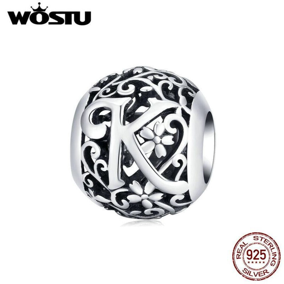 Maxpower (K) Wostu Authentic Original 925 Sterling Mori Letter A-Z Charm Beads For Women Bracelet & Bangle Diy Jewelry Making Silver