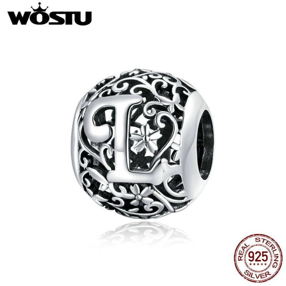 Maxpower (L) Wostu Authentic Original 925 Sterling Mori Letter A-Z Charm Beads For Women Bracelet & Bangle Diy Jewelry Making Silver