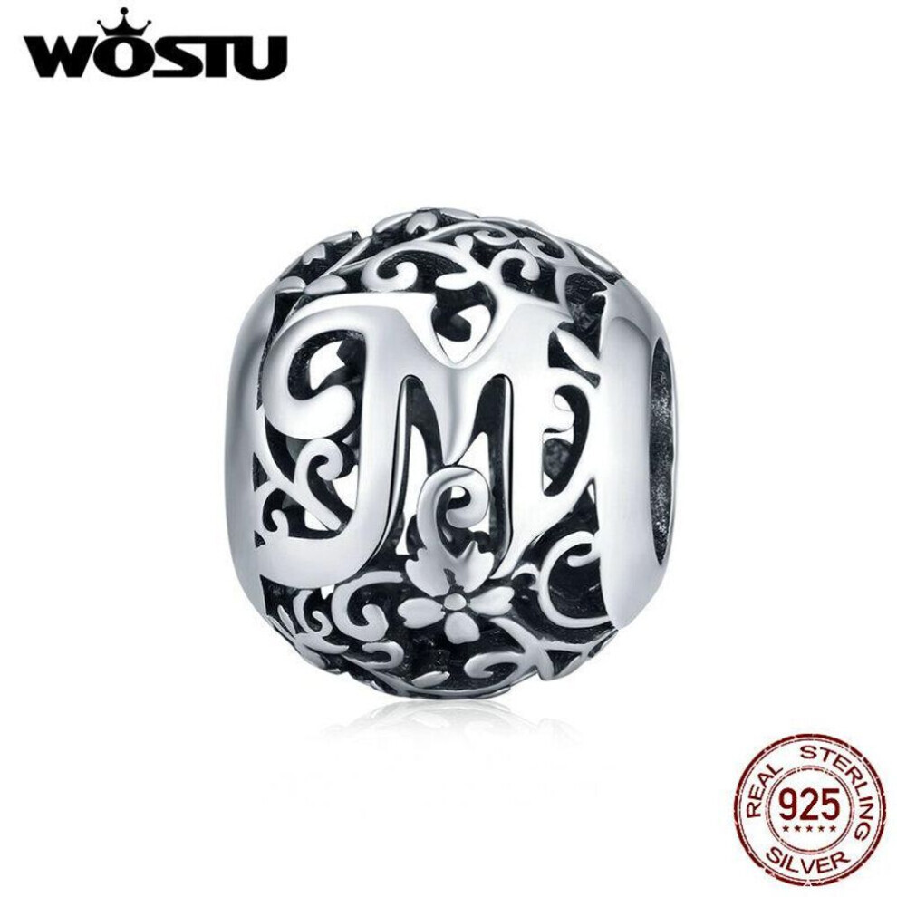 (M) Wostu Authentic Original 925 Sterling Silver Mori Letter A-z Charm Beads For Women Bracelet & Bangle Diy Jewelry Making
