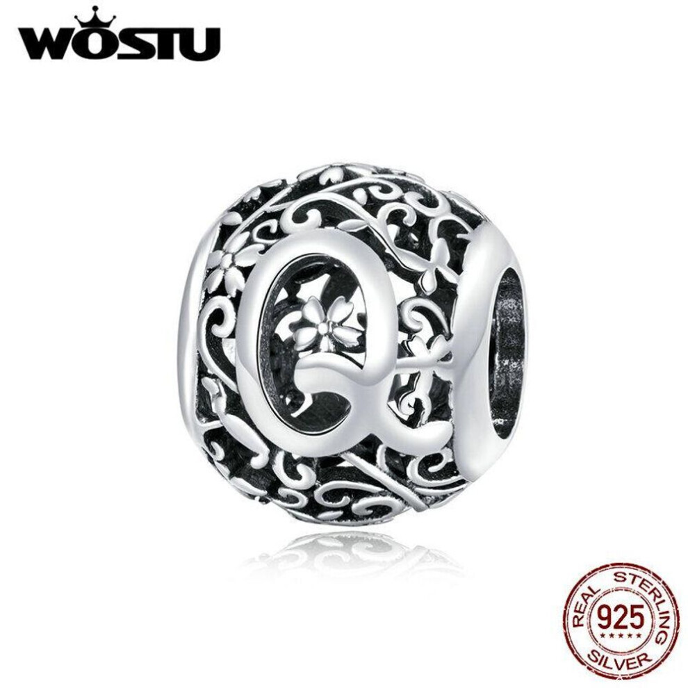 Maxpower (Q) Wostu Authentic Original 925 Sterling Mori Letter A-Z Charm Beads For Women Bracelet & Bangle Diy Jewelry Making Silver