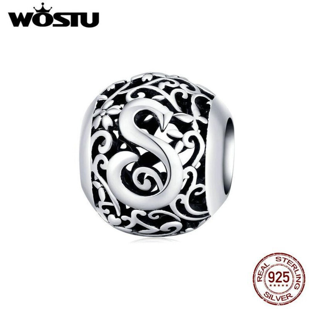 (S) Wostu Authentic Original 925 Sterling Silver Mori Letter A-z Charm Beads For Women Bracelet & Bangle Diy Jewelry Making