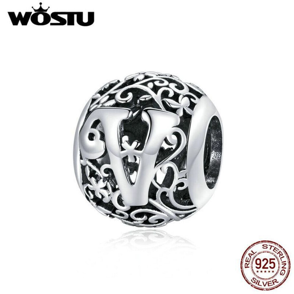 (V) Wostu Authentic Original 925 Sterling Silver Mori Letter A-z Charm Beads For Women Bracelet & Bangle Diy Jewelry Making