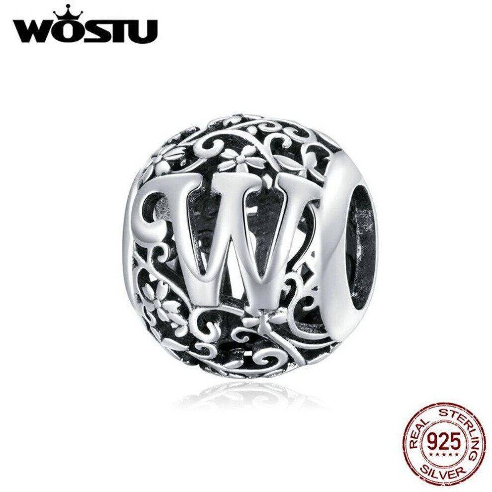 Maxpower (W) Wostu Authentic Original 925 Sterling Mori Letter A-Z Charm Beads For Women Bracelet & Bangle Diy Jewelry Making Silver