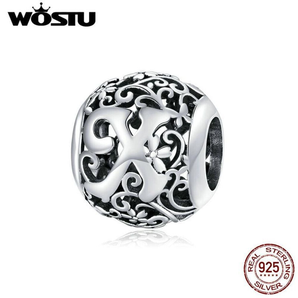 Maxpower (X) Wostu Authentic Original 925 Sterling Mori Letter A-Z Charm Beads For Women Bracelet & Bangle Diy Jewelry Making Silver