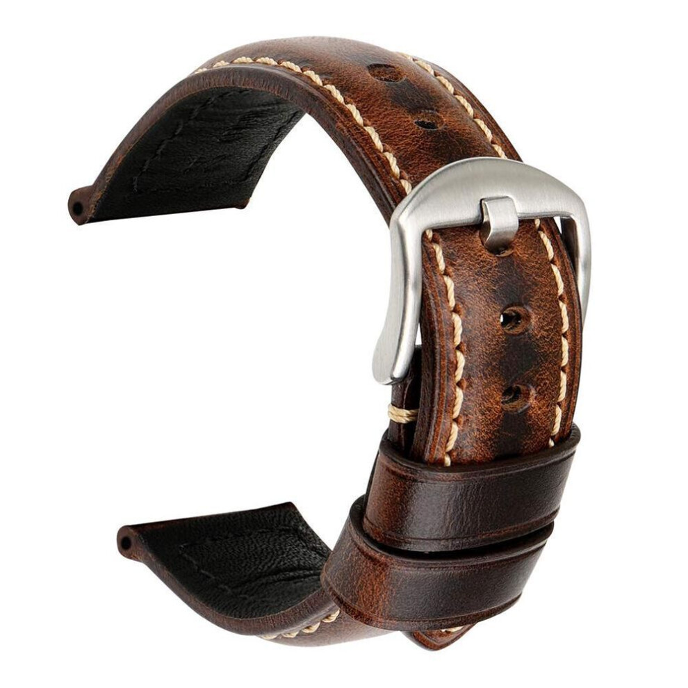 Maxpower (Coffee, 22Mm Silver Buckle#) No.ctrl Vintage Adjustable Genuine Leather Watch Band Wrist Strap Replacement Brown,Silver