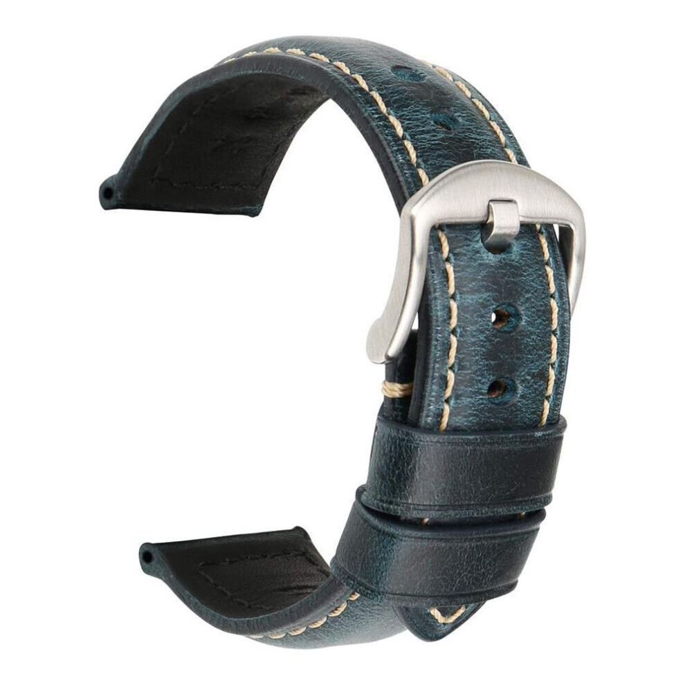(blue, 20mm Silver Buckle#) No.ctrl Vintage Adjustable Genuine Leather Watch Band Wrist Strap Replacement