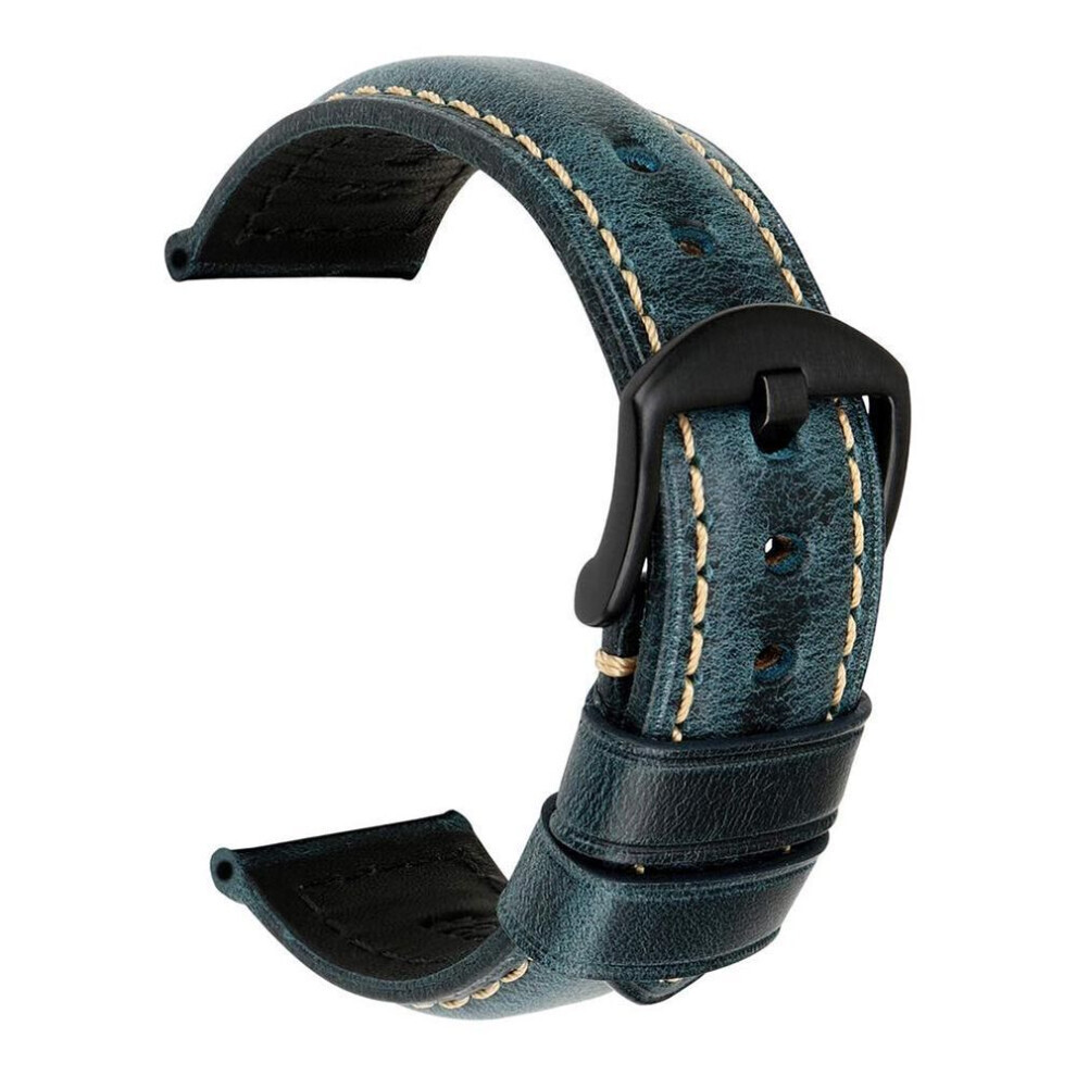(blue, 24mm Black Buckle#) No.ctrl Vintage Adjustable Genuine Leather Watch Band Wrist Strap Replacement
