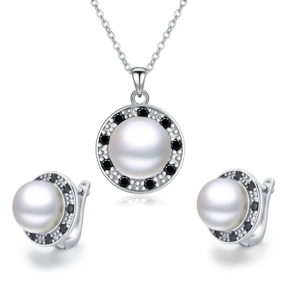 (as the picture) Black Awn Women Pearls Jewelry Sets Drop Earrings & Necklace For Women