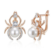 (as the picture) Gold Silver Color Personality Spider Drop Earrings Large Synthetic Pearls Shiny Zircon Women Sexy Party Jewelry