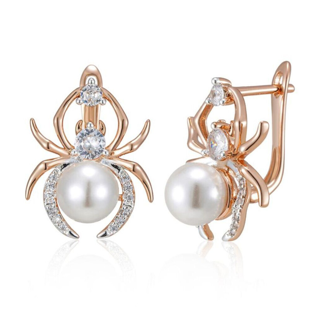 (as the picture) Gold Silver Color Personality Spider Drop Earrings Large Synthetic Pearls Shiny Zircon Women Sexy Party Jewelry