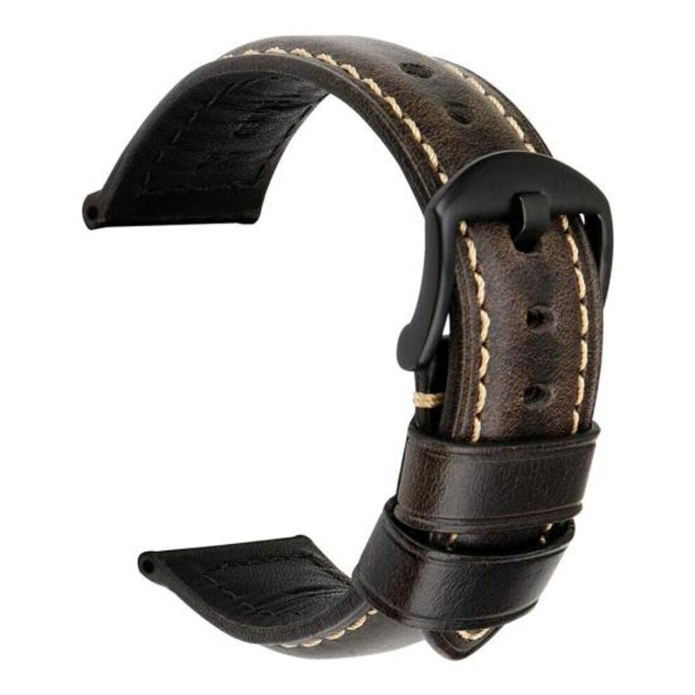 Maxpower (, 24Mm Buckle#) Puntos 20/22/24Mm Vintage Regolabile Genuine Leather Watch Band Wrist Strap Replacement Black