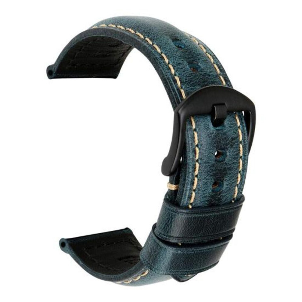 Maxpower (Blue, 24Mm Black Buckle#) Puntos 20/22/24Mm Vintage Regolabile Genuine Leather Watch Band Wrist Strap Replacement Blue,Black