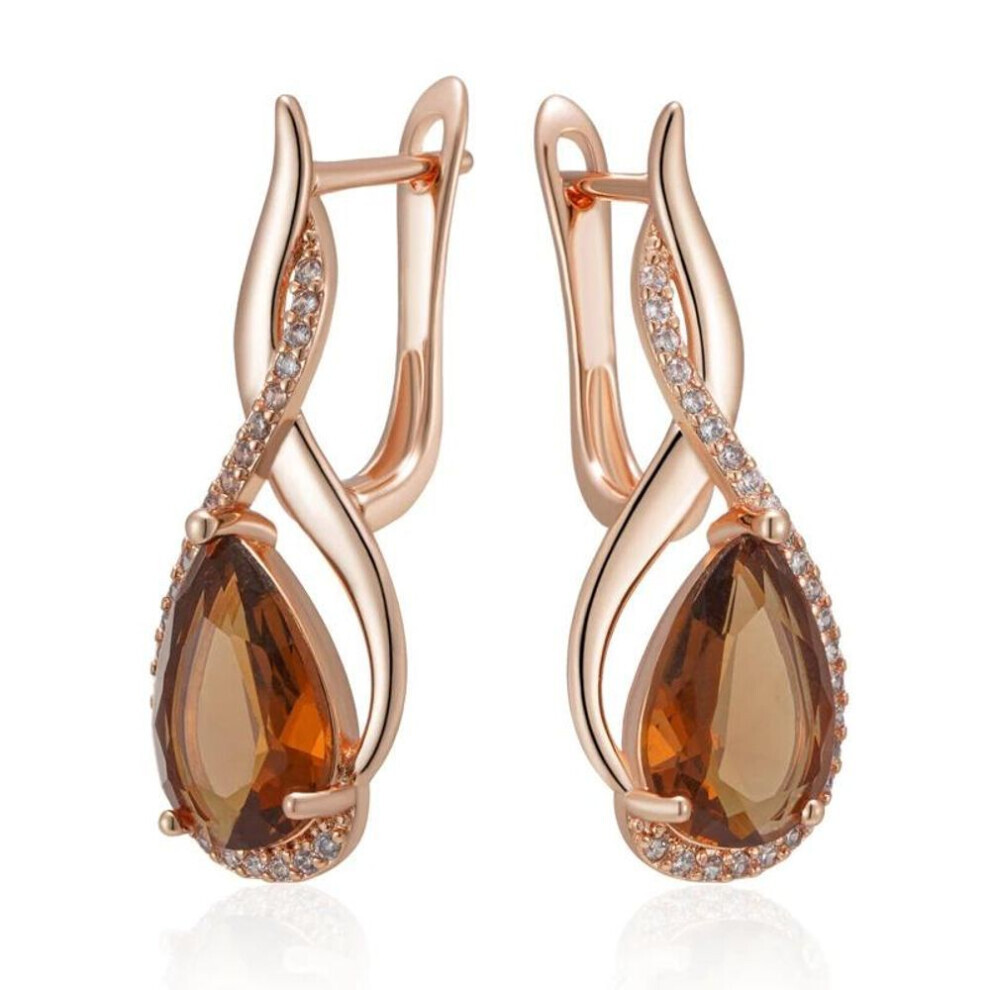 Maxpower (As The Picture) Crossing Geometric Inlay Zircon Tea Color Crystal Large Earrings For Women Elegant Dangle Earrings Luxury Jewelry Not,Specified