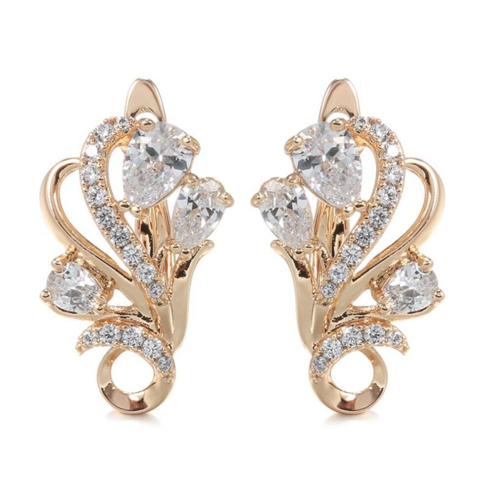 (rose gold) Kinel Shiny Natural Zircon Crystal Flower Drop Earrings Rose Gold Jewelry
