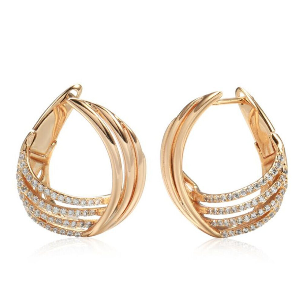 (as the picture) Trendy Ribbon Gold Color Twist Big Hoop Earrings For Women Multi Zircon Temperament Jewelry Wedding Sexy Earrings Couple Gifts