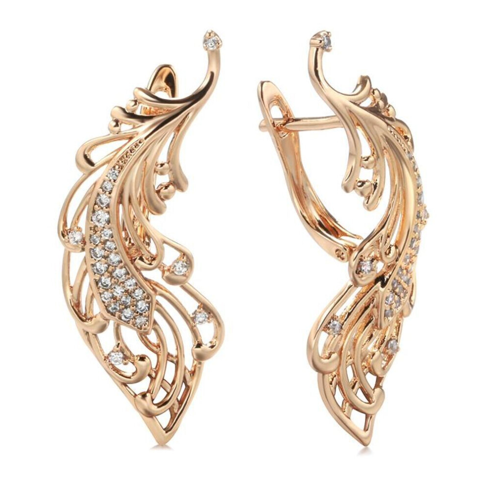 Maxpower (As The Picture) Luxury Hollow Texture Artificial Zircon Long Tassel Dangle Earrings For Women Color Wedding Party Jewelry Gold