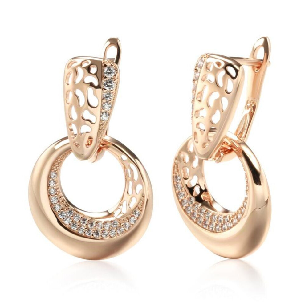 Maxpower (As The Picture) Luxury Color Dangle Earrings For Women Micro Inlay Zircon Personality Hollow Geometric Jewelry Gold
