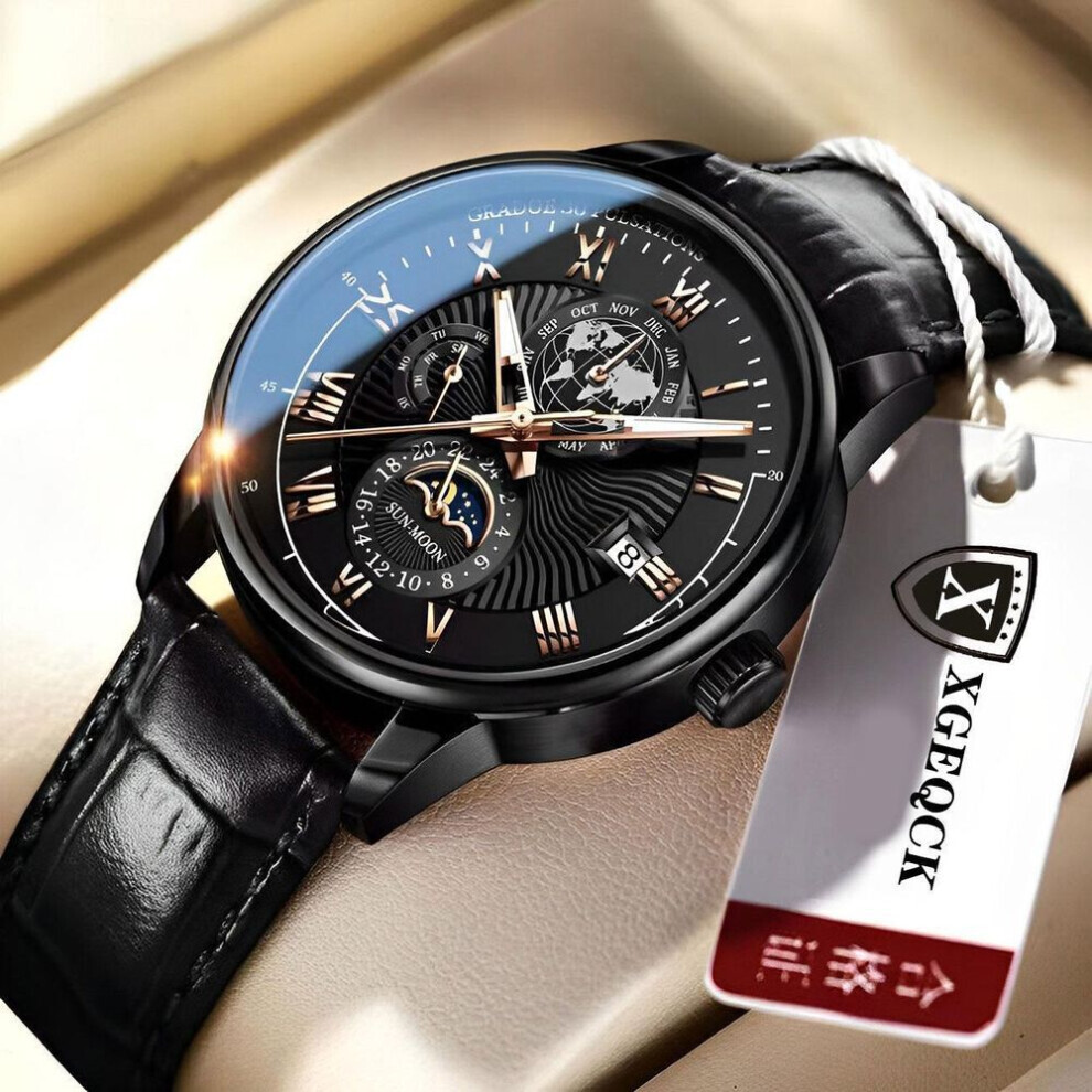 (black, black shell black face) Men&apos;s Trendy Sports Quartz Watch - Waterproof, Calendar, Suitable For High School Students And Business Wear