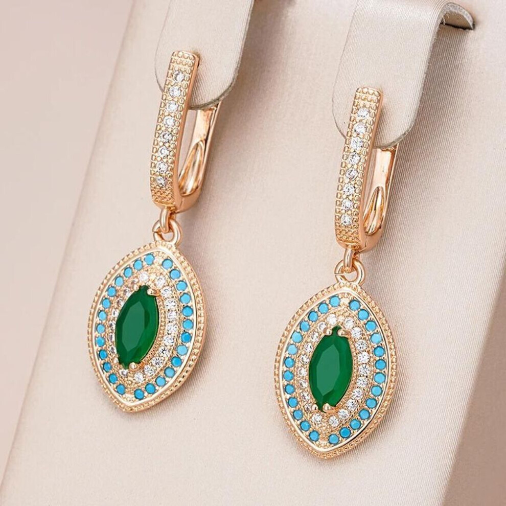 Maxpower (Gold,Green) Bohemian Gold Color Rhombus Drop Earrings For Women Ethnic Green Zircon Long Earrings Jewelry Gifts Green,Gold