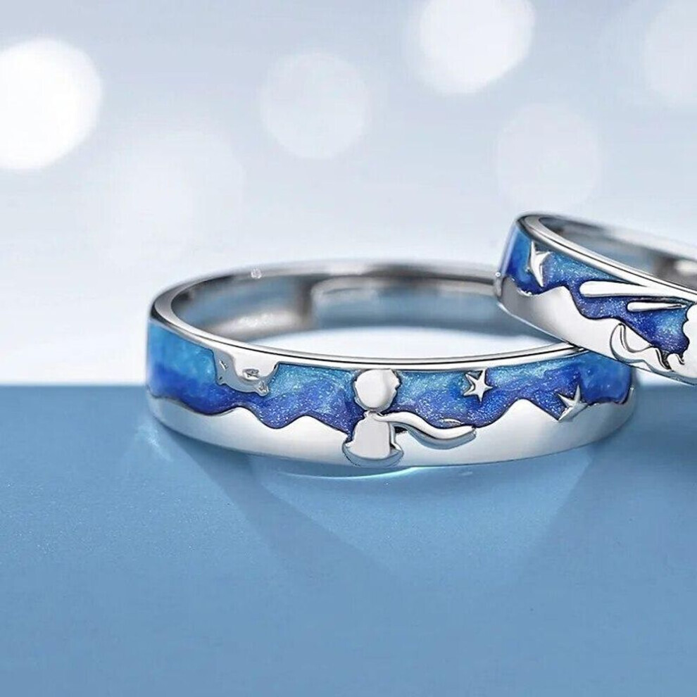 (as the picture, resizable) Little Prince And Rose Flower Couple Ring Personality Open Adjustable Lovers Rings Wedding Party Jewelry Valentine&apos;s Day Gifts