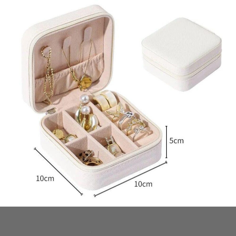 (white) Travel Jewelry Case Storage Boxes Holder Portable Jewelry Box Jewelry Organizer Leather Storage Zipper Jewelers Joyero Packaging