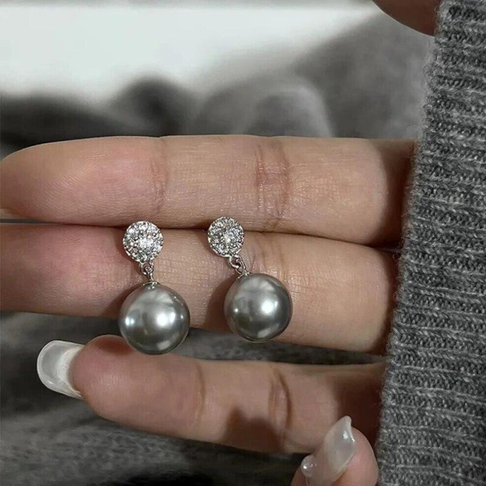 Maxpower (Grey) Pearl Zircon Stud Drop Earrings For Womens White,Grey