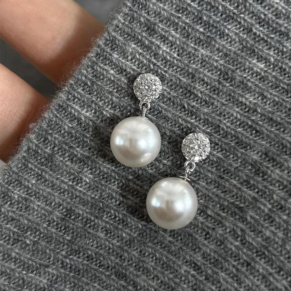 Maxpower (White) Pearl Zircon Stud Drop Earrings For Womens White