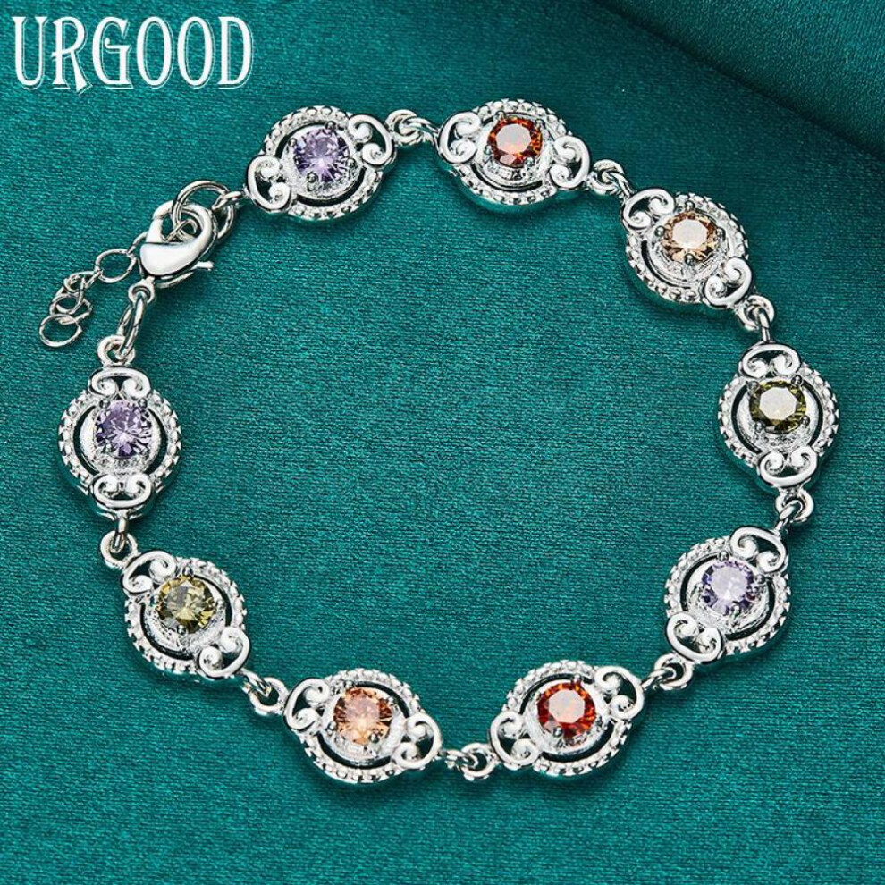 (20cm) 925 Sterling Silver Colorful Aaa Zircon Bracelet Gift Beautiful Jewelry