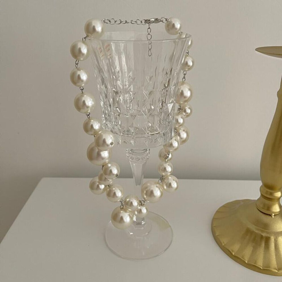 Maxpower (As The Picture) Simulation Pearl Beads Necklace Collarbone Chain Women's Elegant Pendant Necklace Bride Jewelry White
