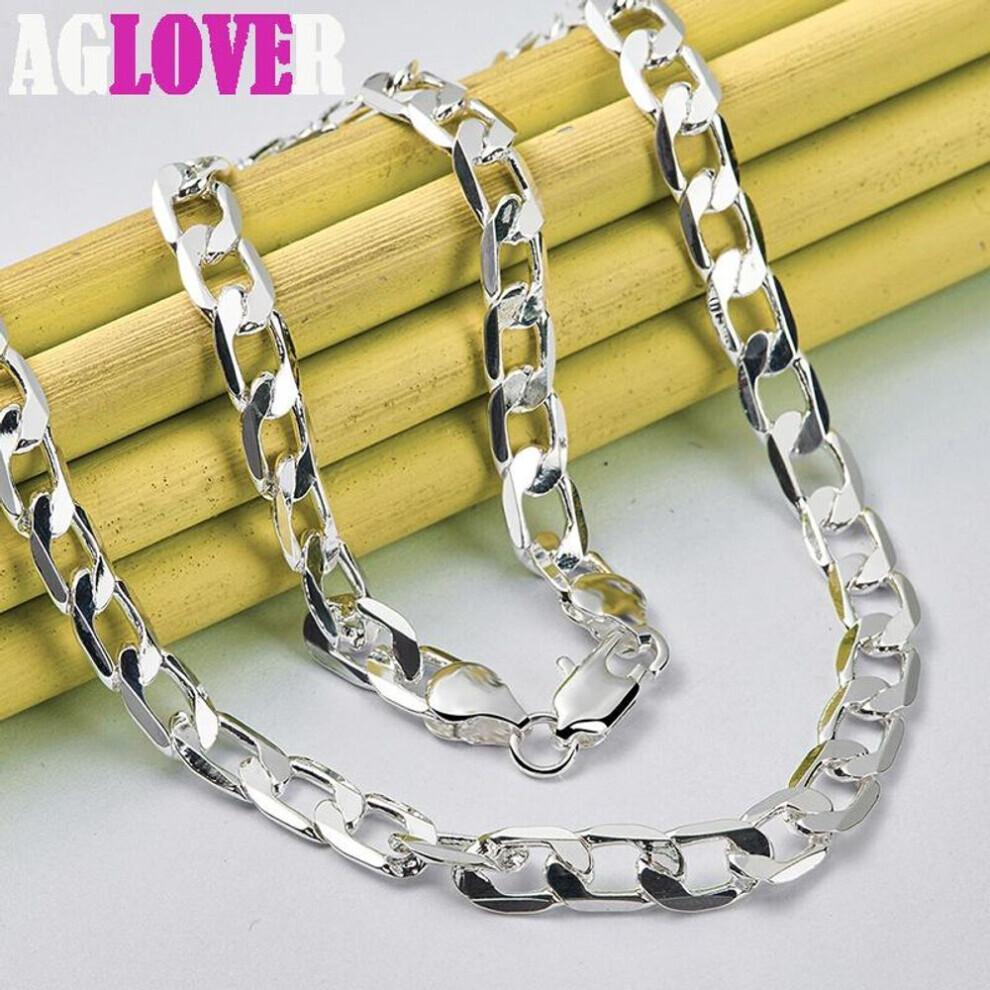 (55cm) 925 Sterling Silver 8mm Flat Side Chain 16/18/20/22/24 Inch Necklace Jewelry