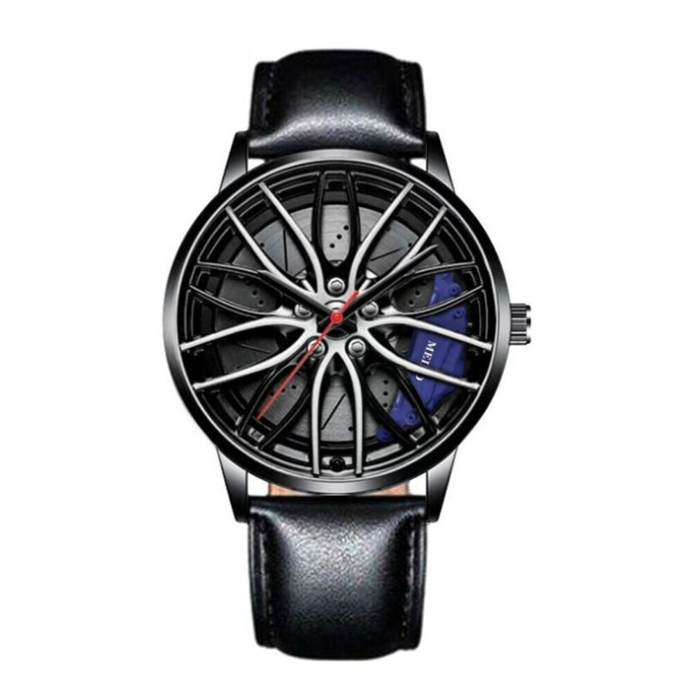 (blue, One Size) Car Watches For Men,waterproof Stainless Steel Quartz Wrist Watch Sports Men's Watches With Car Wheel Rim Hub Design